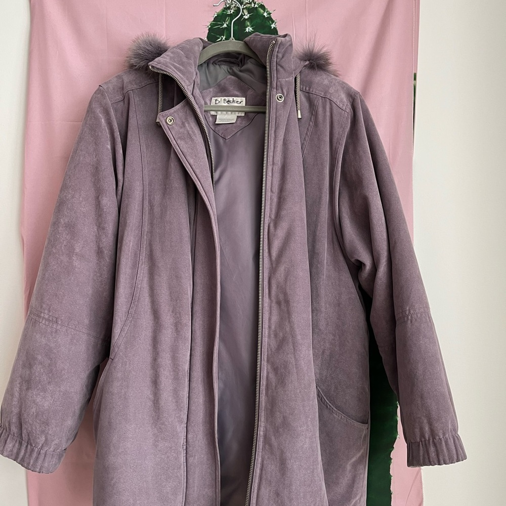 Lavender Winter Jacket with Faux Fur Hoodie